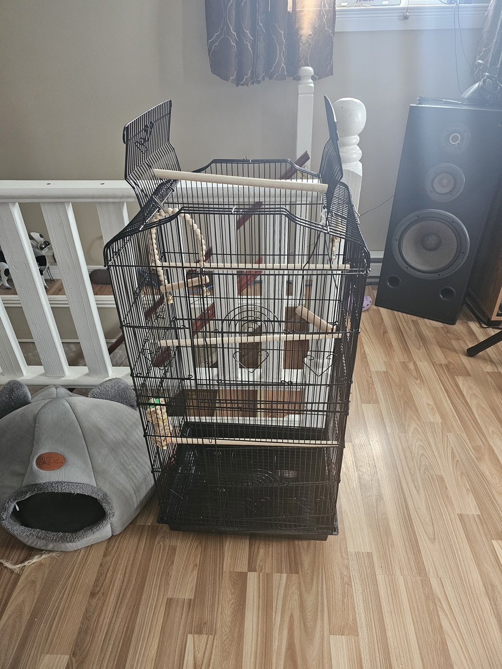 Bird Cage with Wooden Perches - Black